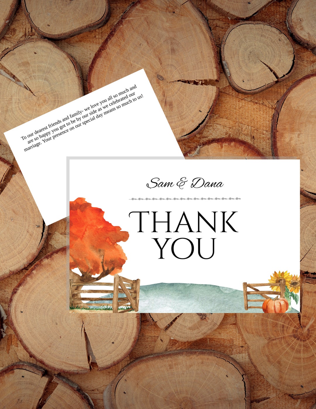 Autumn Farm Wedding Thank You Card Template | Printable Wedding Save ...