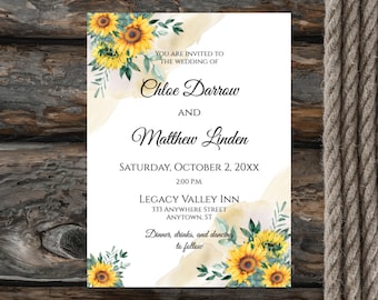 Sunflower Bouquet Wedding Invitation Template | Printable Wedding Invitation | Edit with Templett | Instant Download