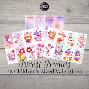 Cartes de Saint-Valentin imprimables pour enfants Forest Friends - 16 images différentes