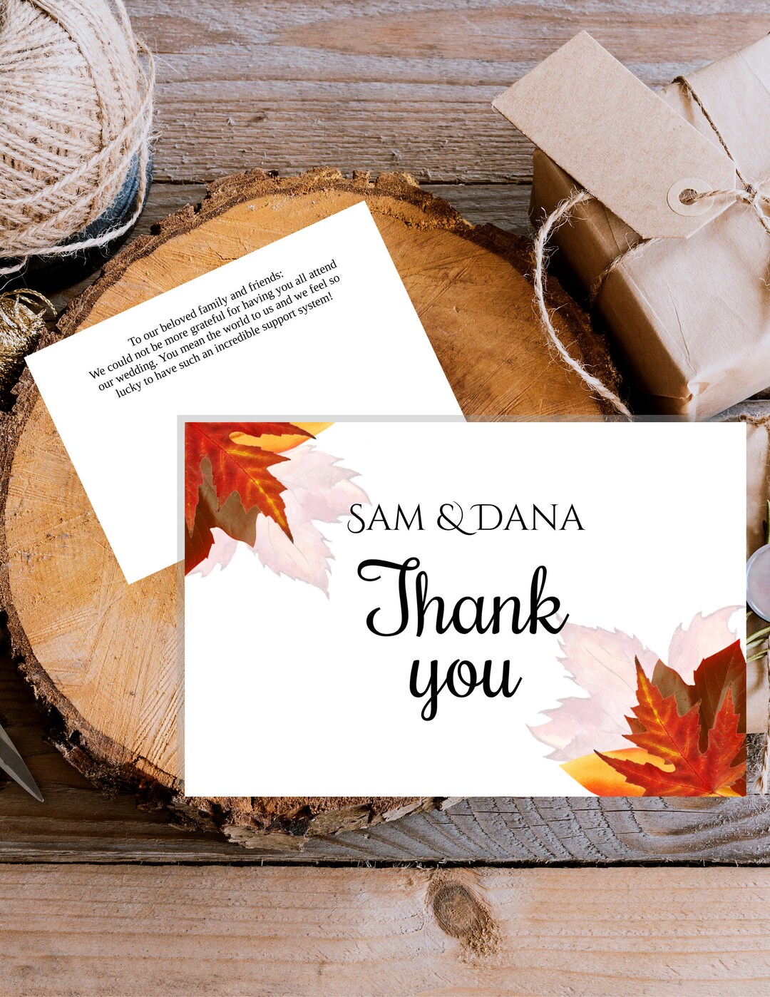 Autumn Leaves Wedding Thank You Card Template | Printable Wedding Save ...