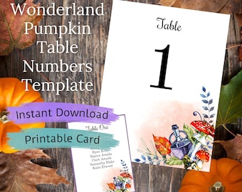 Wonderland Pumpkin Table Number Template | Printable Wedding Card | Edit with Canva | Instant Download