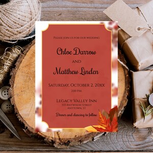 Autumn Leaves Framed Wedding Invitation Template | Printable Wedding Invitation | Edit with Templett | Instant Download