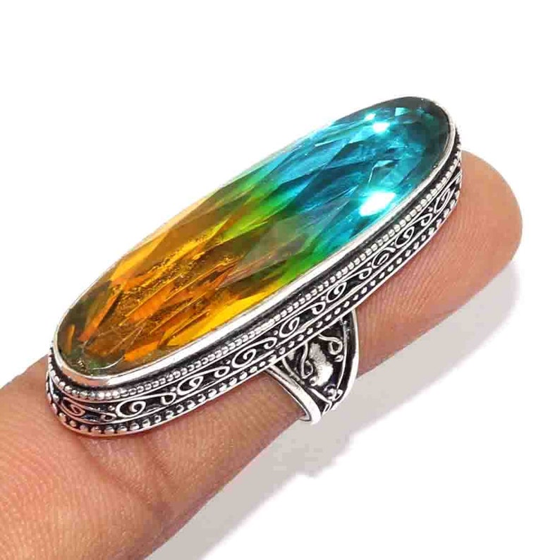 Multi Tourmaline Quartz Vintage Style Handmade 925 silver Plated Ring Size 6.5 US Jewelry I 5289