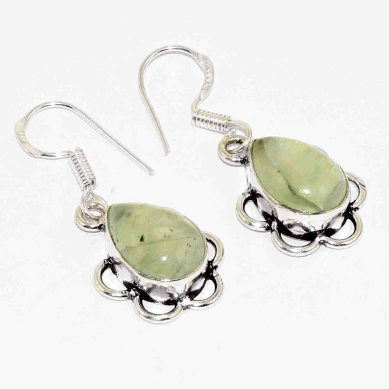 Natural Prehnite Handmade 925 silver Plated Pendant Earring set Jewelry I 5424