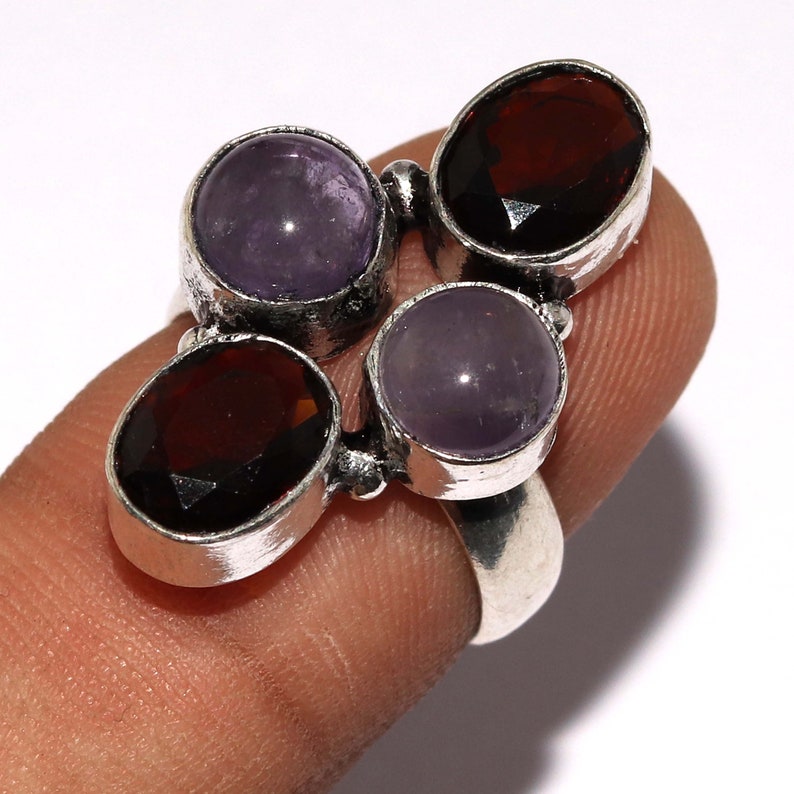 Natural Amethyst Smoky Quartz Antique Style Setting 925 Sterling Silver Ring Jewelry Ring Size 6.5 US Jewelry Best Gift AA 3410