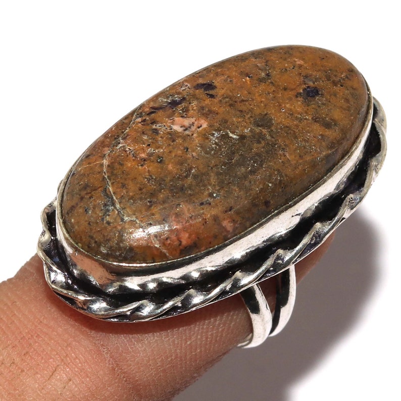Natural Unakite Antique Style Handmade 925 Sterling Silver Plated Ring Jewelry Size 7 US Jewelry AY11858