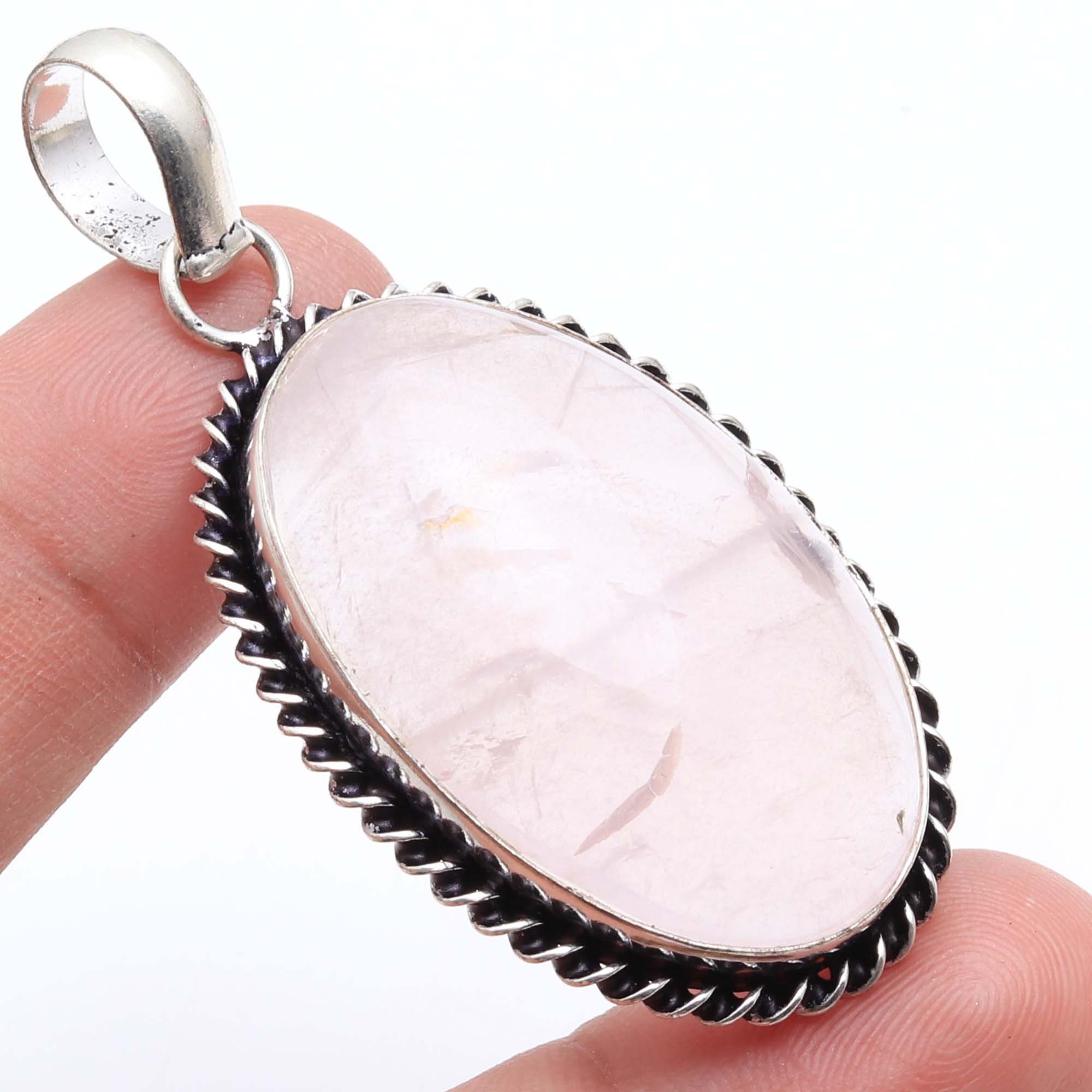 Natural Rose Quartz Pendant Necklace Handmade 925 Sterling Etsy