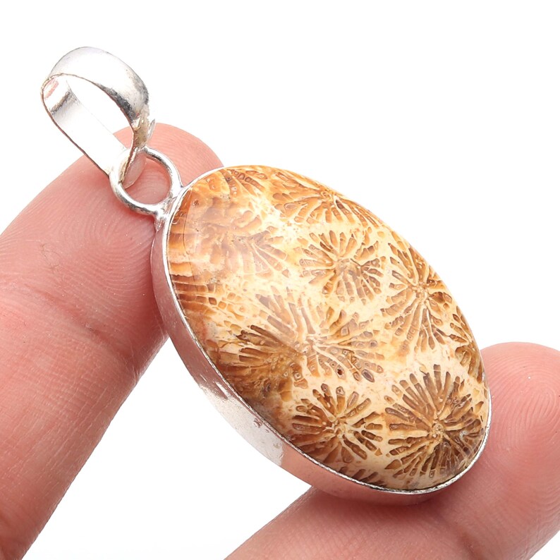 Natural Fossil Coral Pendant \\ Necklace Handmade 925 Sterling Silver Pendant Jewelry Best Gift BP 1787