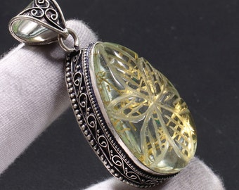 Golden Rutile Quartz Gemstone Jewelry 925 Sterling Silver Pendant Golden Rutile Quartz Necklace Handmade Gift for mother gift for her TT 863