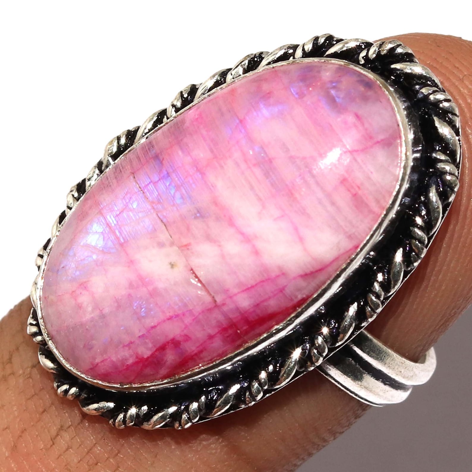 Natural Pink Moonstone Gemstone Vintage Style Setting Ethnic Etsy