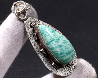 Amazonite Gemstone Jewelry 925 Sterling Silver Pendant Amazonite Necklace Handmade Gift for mother, gift for her TT 837