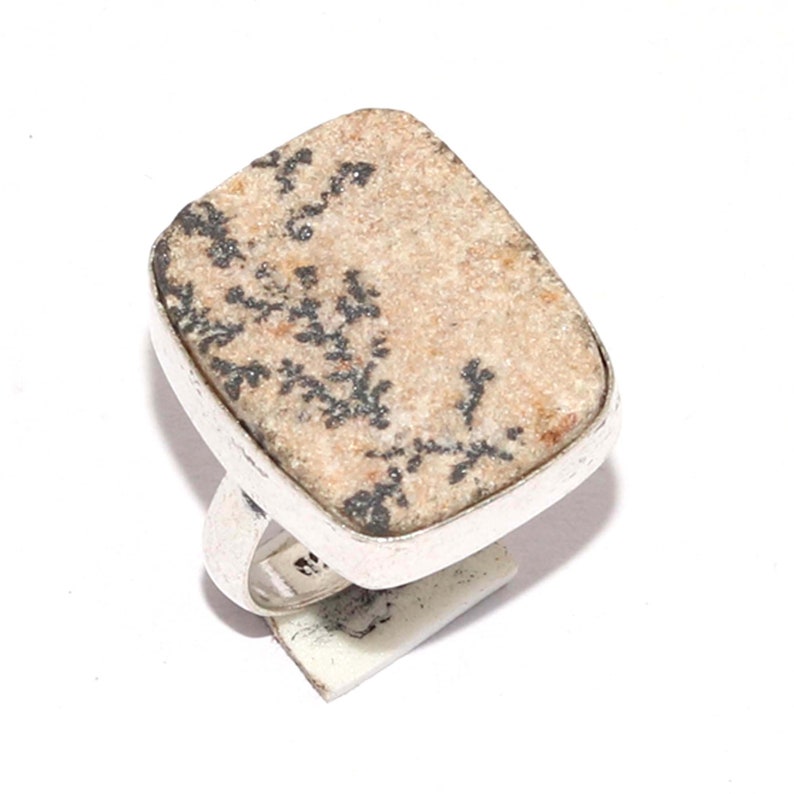 Natural Psilomelane Dendrite German Handmade 92.5 Sterling Silver plated Ring Size 8 US Jewelry N 7649