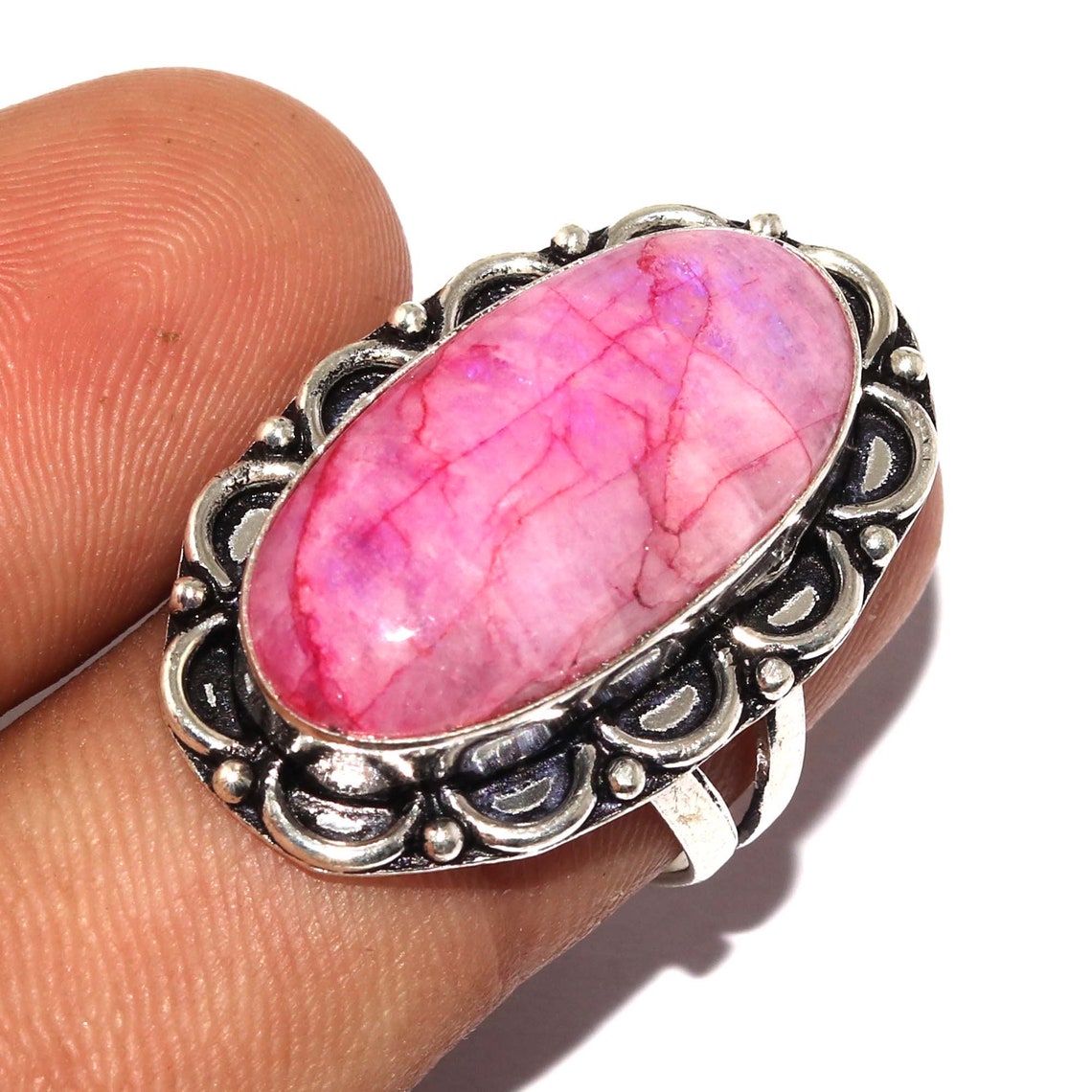 Natural Pink Moonstone Gemstone Vintage Style Setting Ethnic Etsy