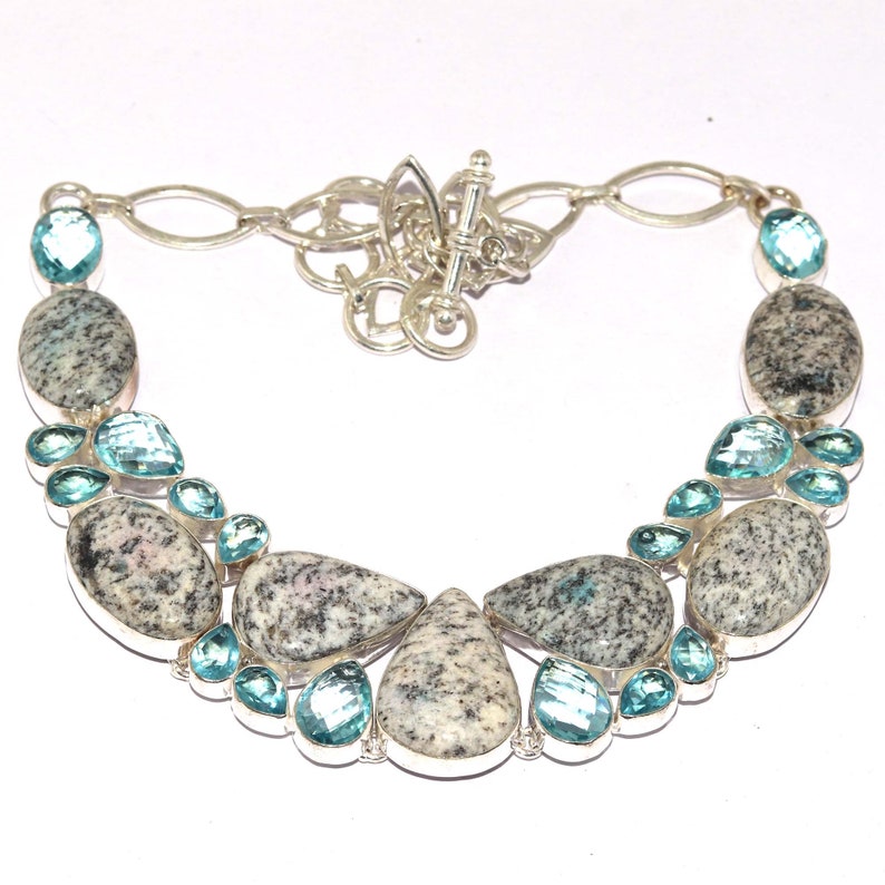 Natural K-2 Blue Jasper Blue Topaz Quartz Handmade /& 925 Silver Plated CLUSTER Necklace Jewelry AS 15067