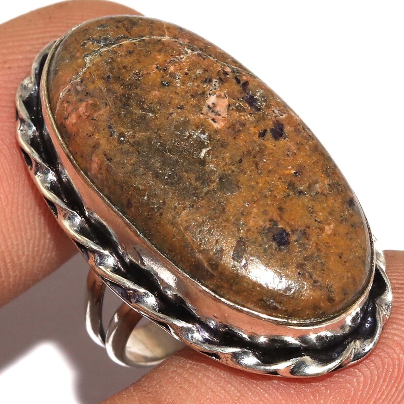 Natural Unakite Antique Style Handmade 925 Sterling Silver Plated Ring Jewelry Size 7 US Jewelry AY11858