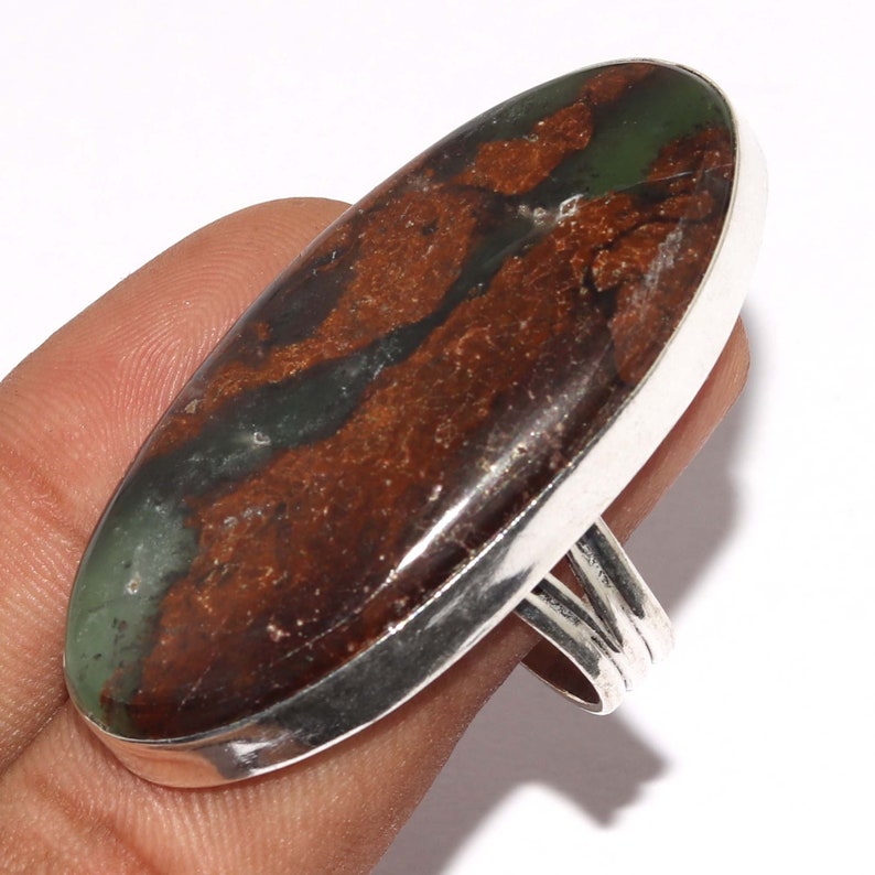 Natural Chrysoprase Handmade 925 silver Plated Ring Jewelry Size 10.5 US Jewelry P 8584