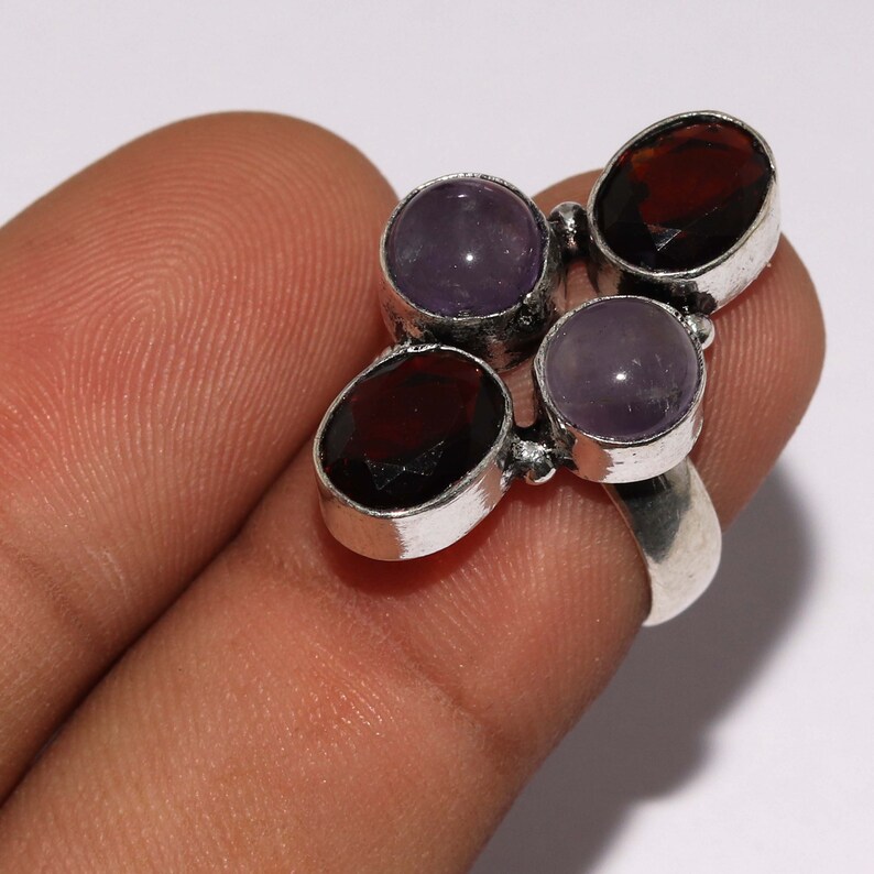 Natural Amethyst Smoky Quartz Antique Style Setting 925 Sterling Silver Ring Jewelry Ring Size 6.5 US Jewelry Best Gift AA 3410