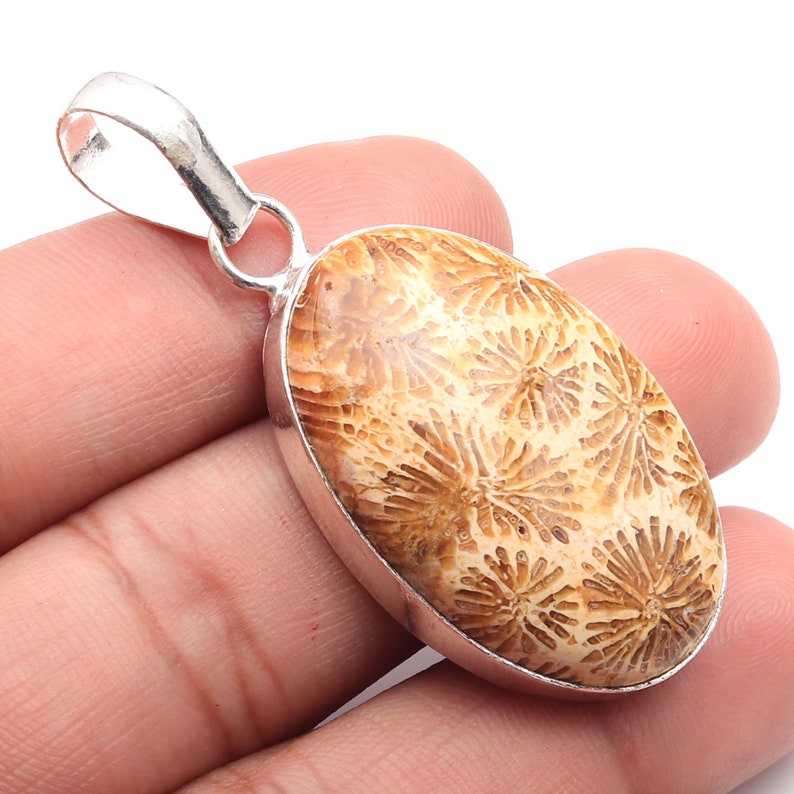 Natural Fossil Coral Pendant \\ Necklace Handmade 925 Sterling Silver Pendant Jewelry Best Gift BP 1787