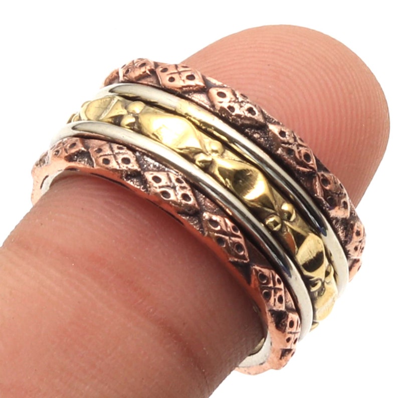 Perfect Gift For Her Ring Size 8 US Spinner Rings For Women Multi Spinner Boho Ring Spinner Meditation Ring Three Tone Spinner Ring