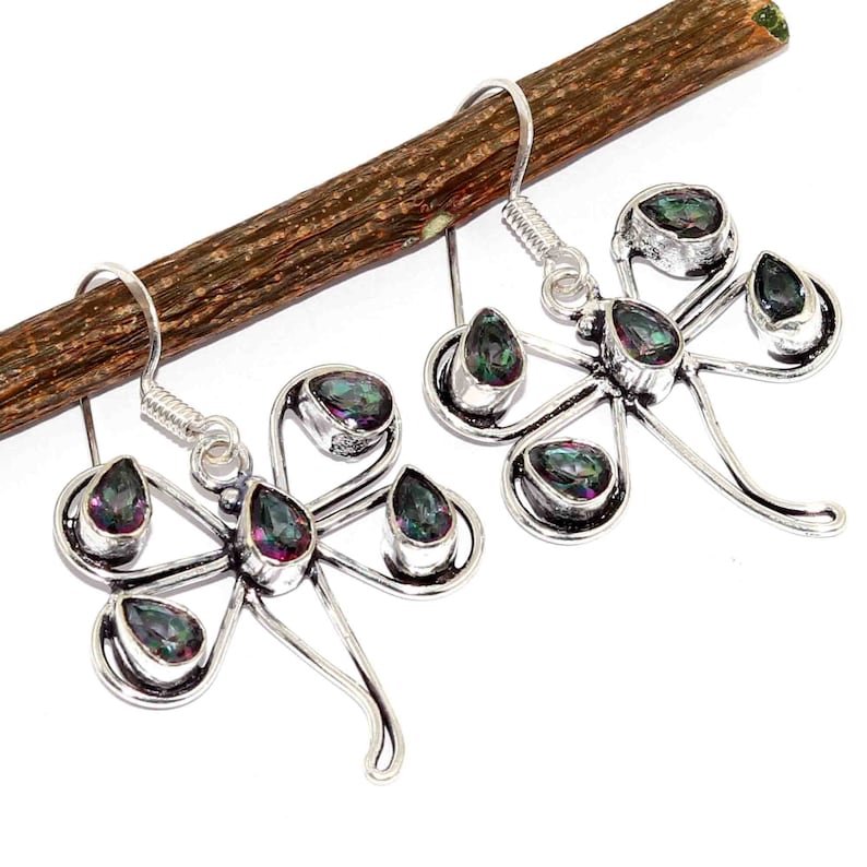 Natural Mystic Topaz Handmade 925 sterling Silver Plated Earrings Jewelry K 5975