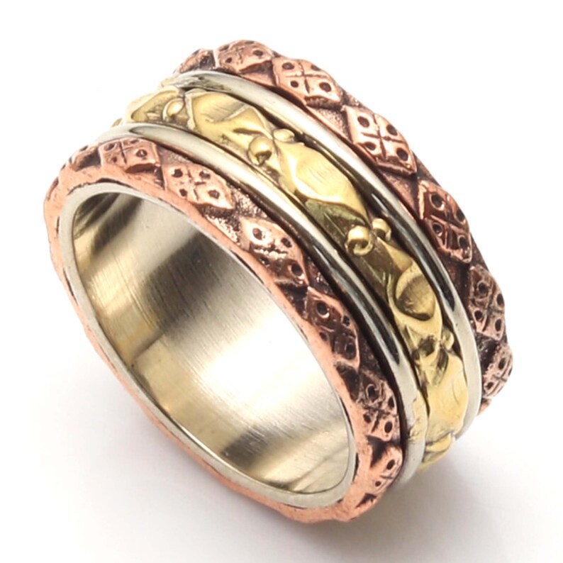 Perfect Gift For Her Ring Size 8 US Spinner Rings For Women Multi Spinner Boho Ring Spinner Meditation Ring Three Tone Spinner Ring