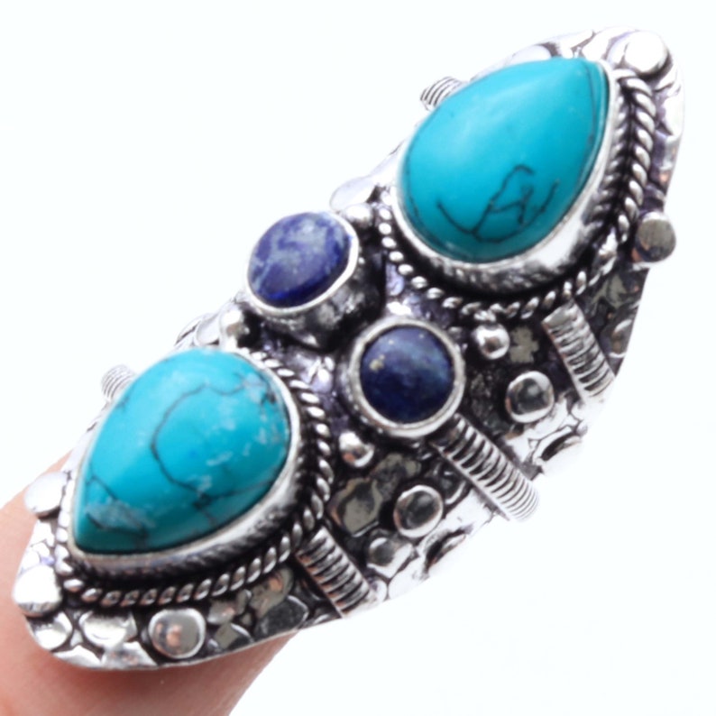 Created Turquoise Lapis Lazuli Antique Style Setting 925 Sterling Silver Ring Jewelry Ring Size 8.5 US Jewelry Best Gift BP 2556