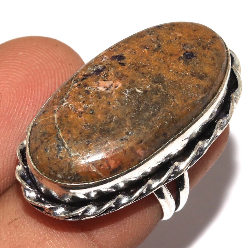 Natural Unakite Antique Style Handmade 925 Sterling Silver Plated Ring Jewelry Size 7 US Jewelry AY11858