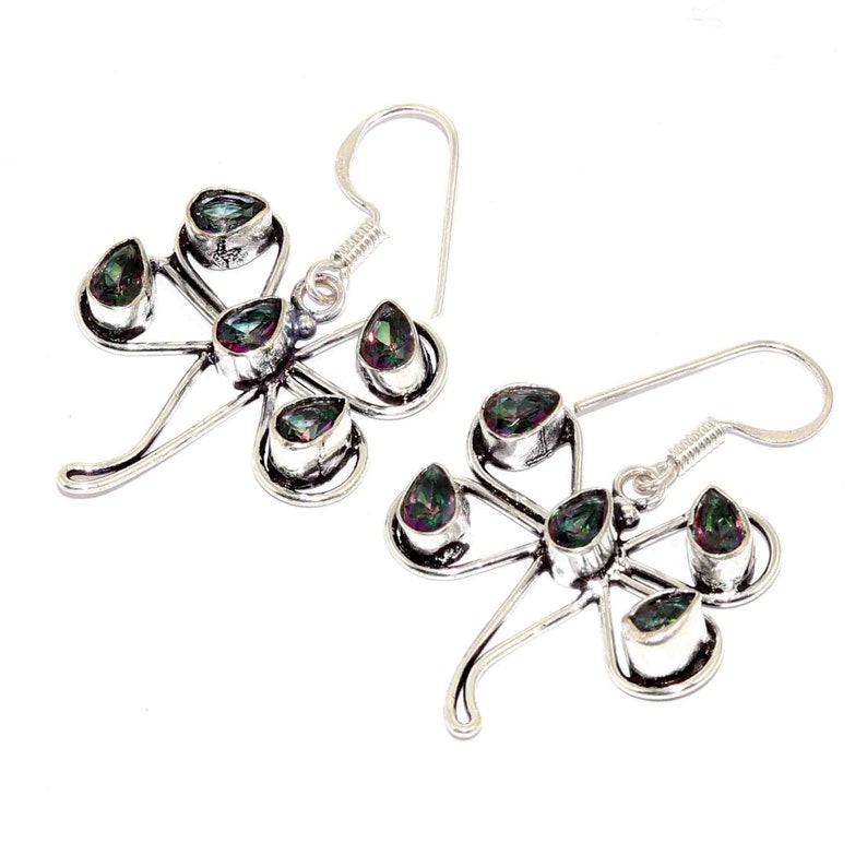 Natural Mystic Topaz Handmade 925 sterling Silver Plated Earrings Jewelry K 5975