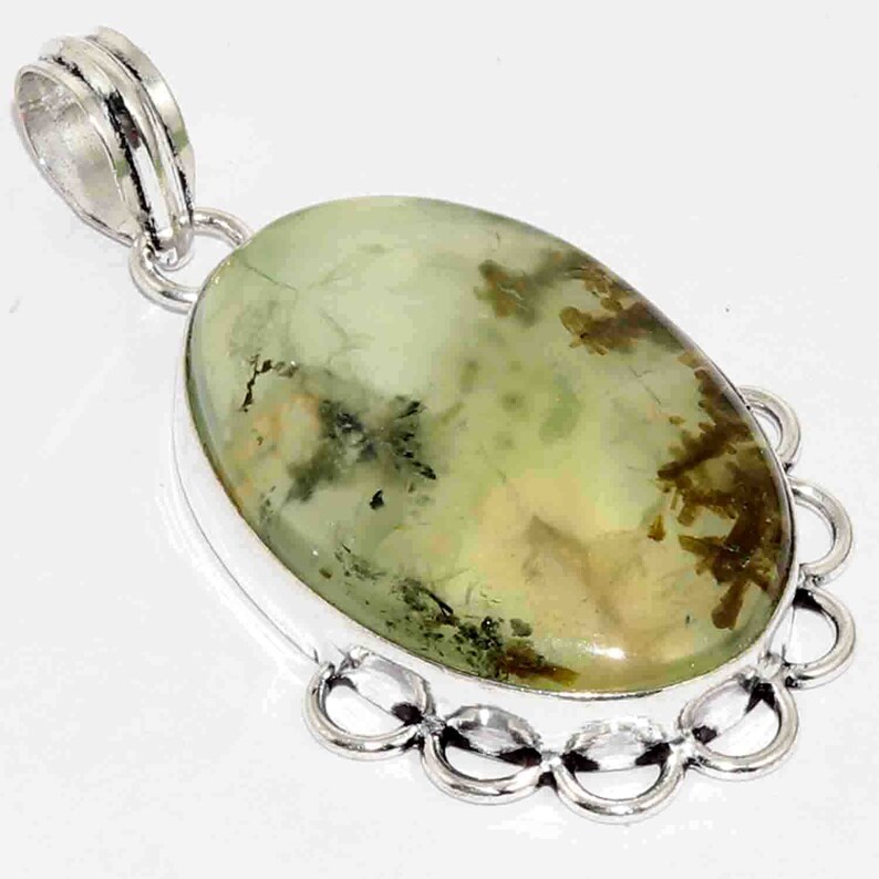 Natural Prehnite Handmade 925 silver Plated Pendant Earring set Jewelry I 5424
