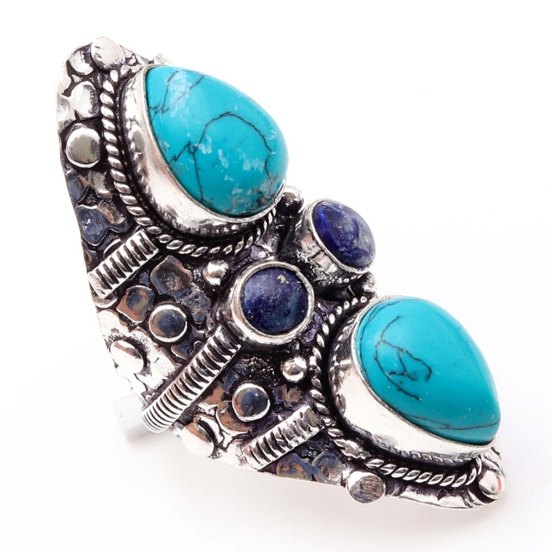 Created Turquoise Lapis Lazuli Antique Style Setting 925 Sterling Silver Ring Jewelry Ring Size 8.5 US Jewelry Best Gift BP 2556