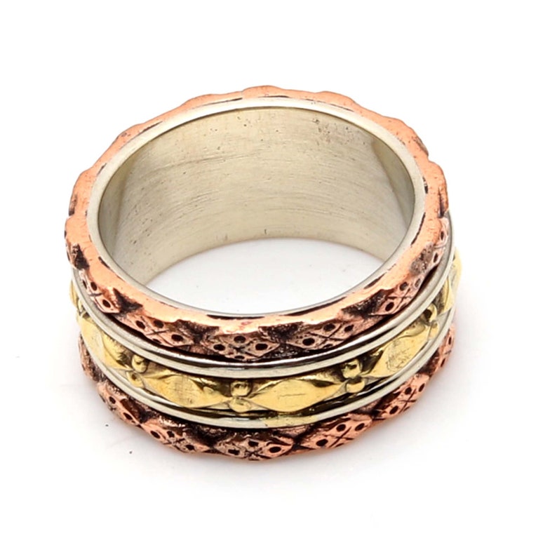 Perfect Gift For Her Ring Size 8 US Spinner Rings For Women Multi Spinner Boho Ring Spinner Meditation Ring Three Tone Spinner Ring
