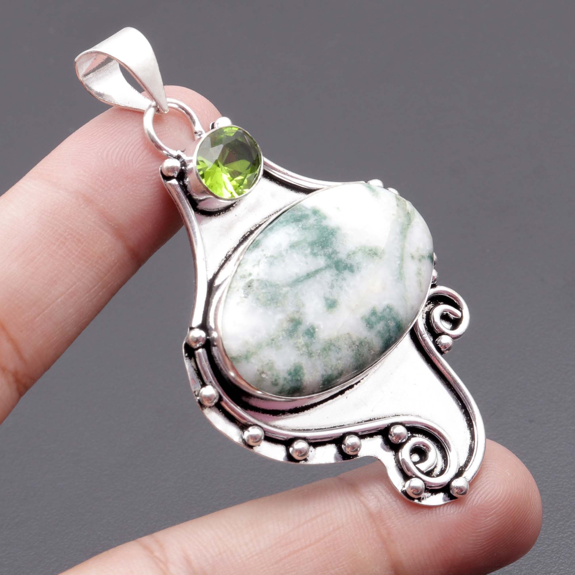 Genuine Moss Agate Peridot Quartz Vintage Style Setting - Etsy UK