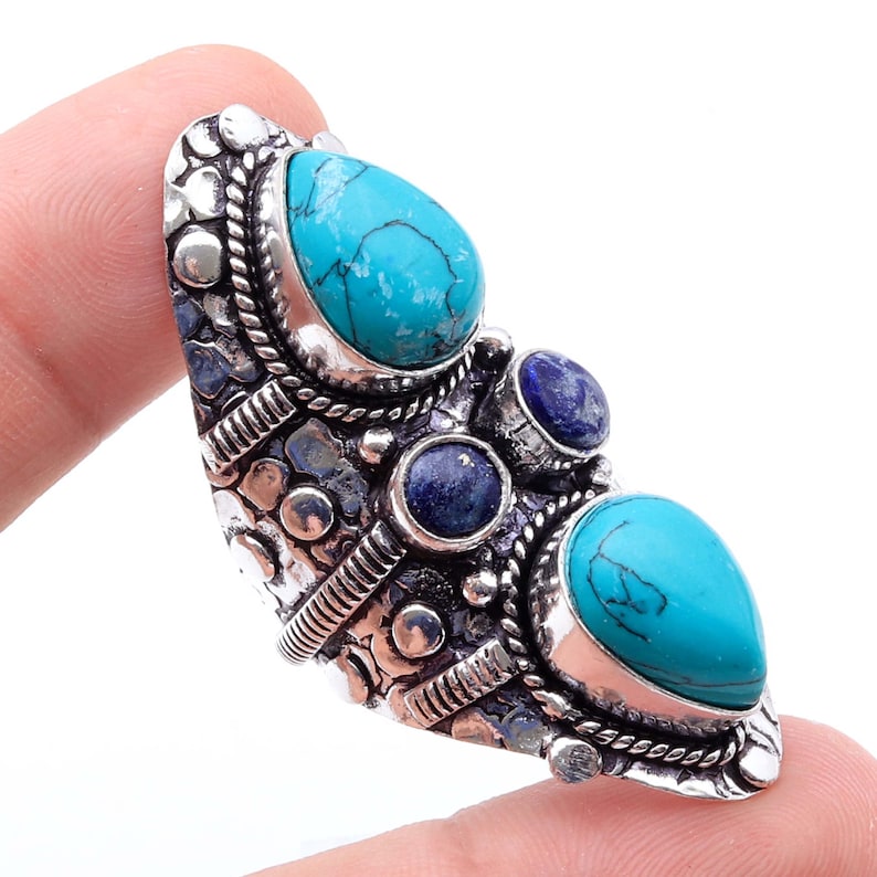 Created Turquoise Lapis Lazuli Antique Style Setting 925 Sterling Silver Ring Jewelry Ring Size 8.5 US Jewelry Best Gift BP 2556