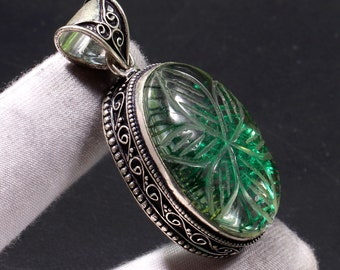 Green Rutile Quartz  Gemstone Jewelry 925 Sterling Silver Pendant Green Rutile Quartz Necklace Handmade Gift for mother, gift for her TT 861