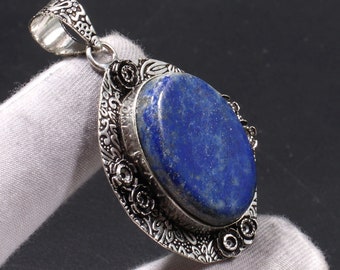 Lapis Lazuli  Gemstone Jewelry 925 Sterling Silver Pendant Lapis Lazuli   Necklace Handmade Gift for mother, gift for her TT 858