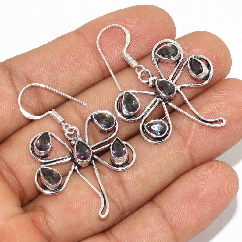 Natural Mystic Topaz Handmade 925 sterling Silver Plated Earrings Jewelry K 5975