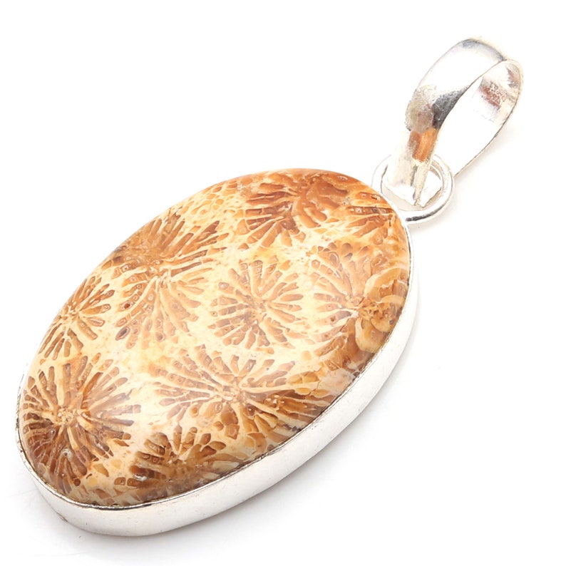 Natural Fossil Coral Pendant \\ Necklace Handmade 925 Sterling Silver Pendant Jewelry Best Gift BP 1787
