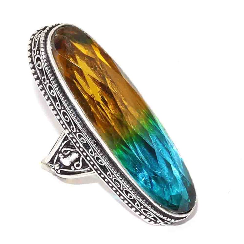 Multi Tourmaline Quartz Vintage Style Handmade 925 silver Plated Ring Size 6.5 US Jewelry I 5289