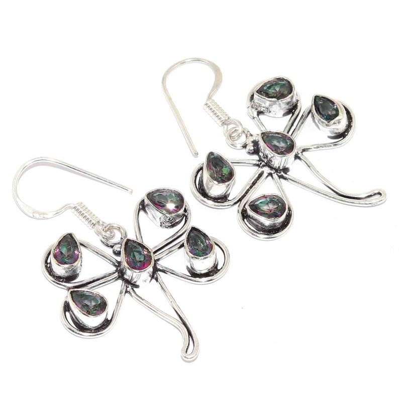 Natural Mystic Topaz Handmade 925 sterling Silver Plated Earrings Jewelry K 5975