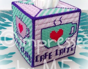 COFFEE LOVER plastic canvas tissue box cover (Pdf Pattern, instant digital download)