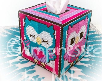 Plastic Canvas Tissue Box Cover/Topper Cute Owl Pattern (Pdf Pattern, instant digital download)