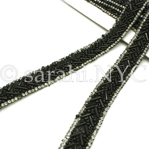 BLACK BEADED HOTFIX trim, 1 yard