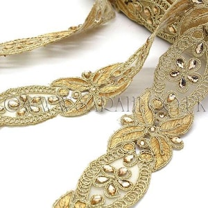 GOLD EMBROIDERY RHINESTONE  trim