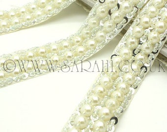 FAUX PEARL SEQUIN beaded trim,trimming,costume, sequin edging,stones, beads,costume,fashion,art,crafts,sewing,embellishment,decoration