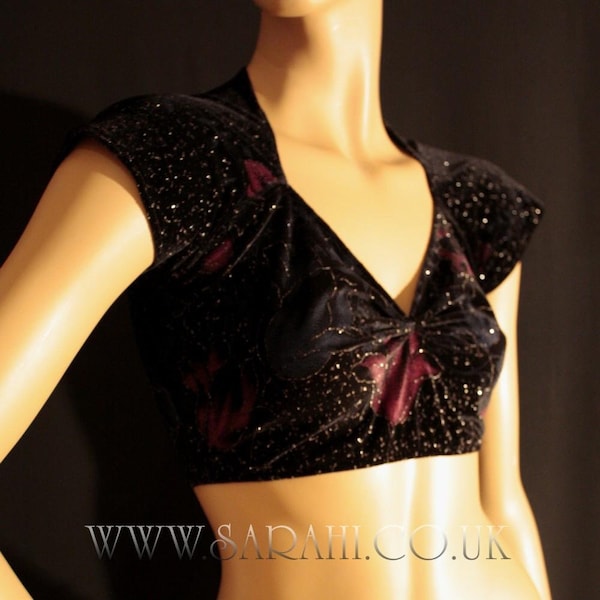 BLACK BELLY DANCE costume,velour crop top size 6-14