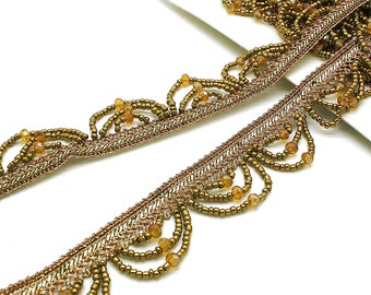 ANTIQUE GOLD BEADED fringe