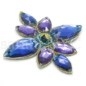 LILA BLAU Blume Strass MOTIV, Blumen Applikation