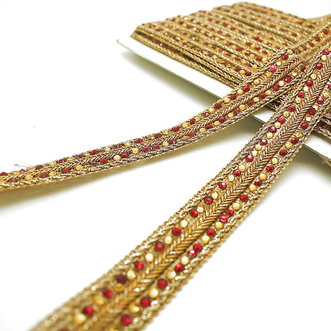 MAROON Gold RHINESTONE Trim With Rhinestones Ribbon With Rhinestones - Etsy