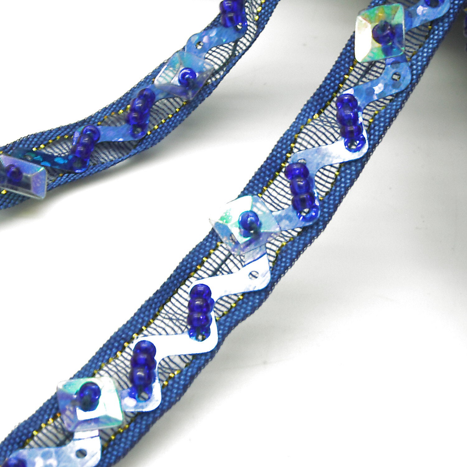 IRIDESCENT BLUE BEADED SEQUIN TRIM 