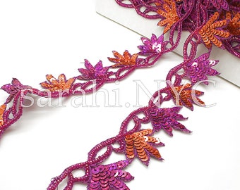 PINK ORANGE FLORAL sequin trim